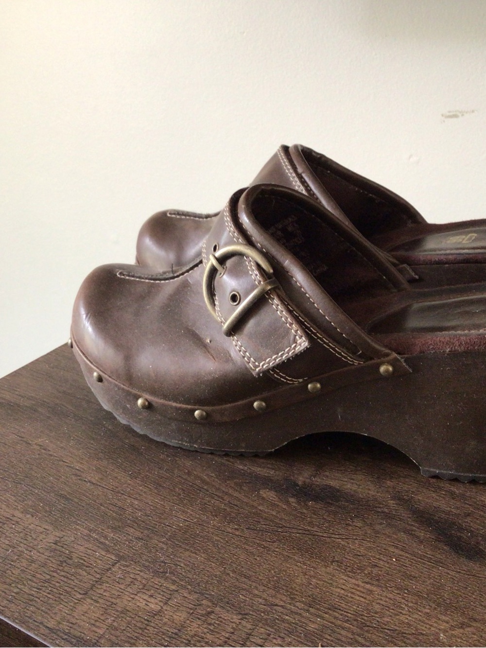 Route 66 Brown Leather Buckle Clog Mules